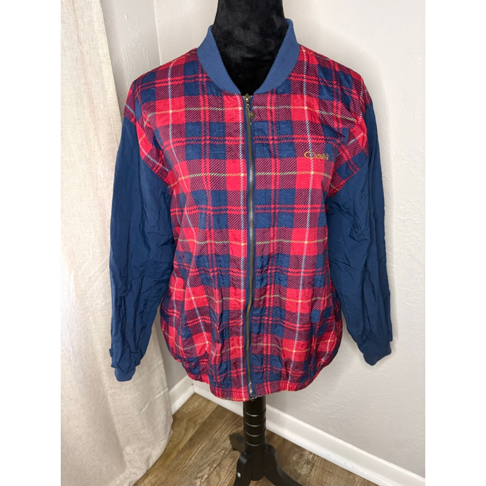 Vintage Catalina Plaid Bomber Jacket Red Blue Zip Front Womens Medium